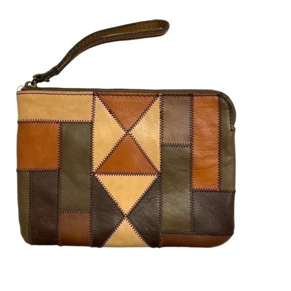 Patricia Nash Large Brown Patchwork Wristlet Bag - image 1